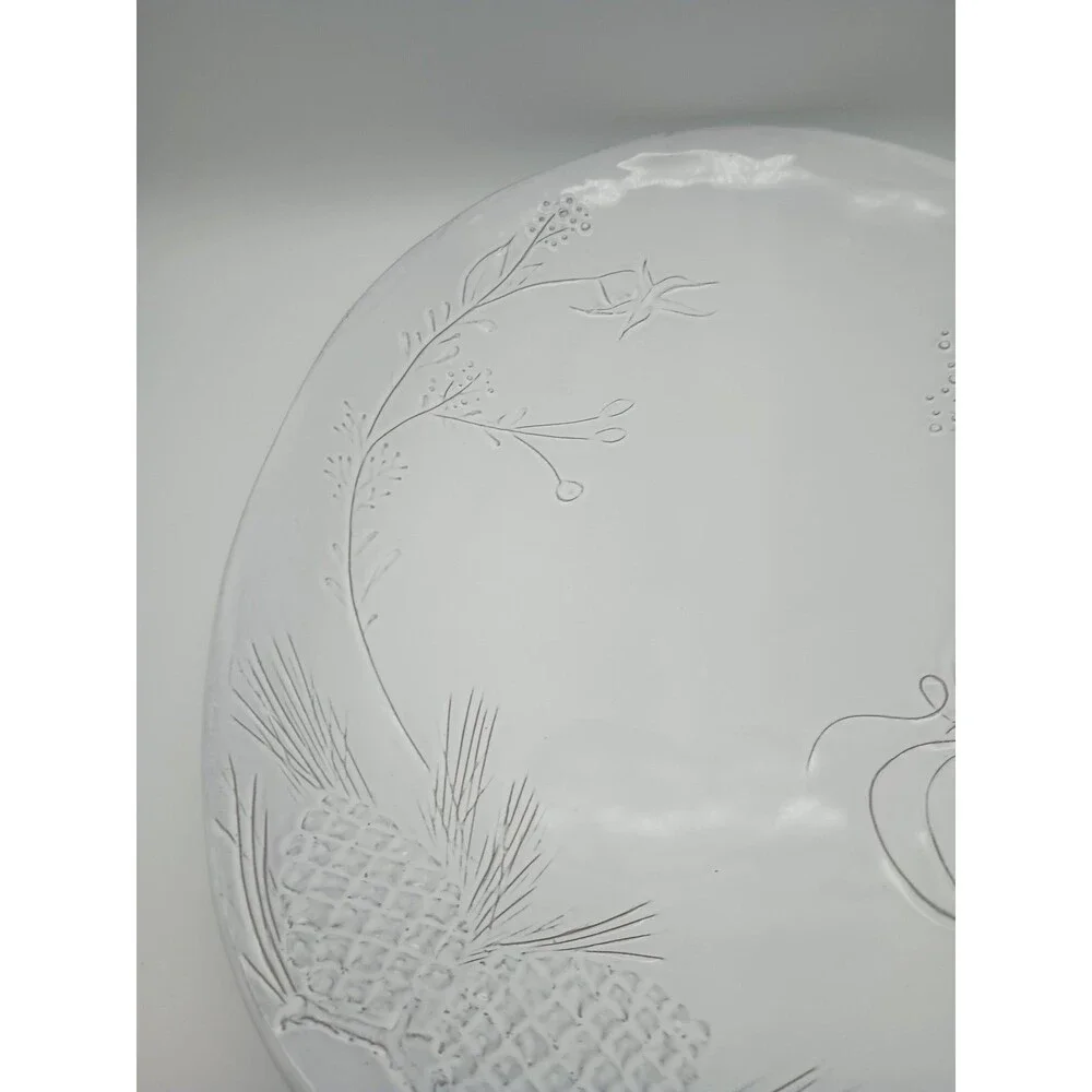 Sur La Table Platter Oval Embossed Pumpkin White Pine Branch Cone